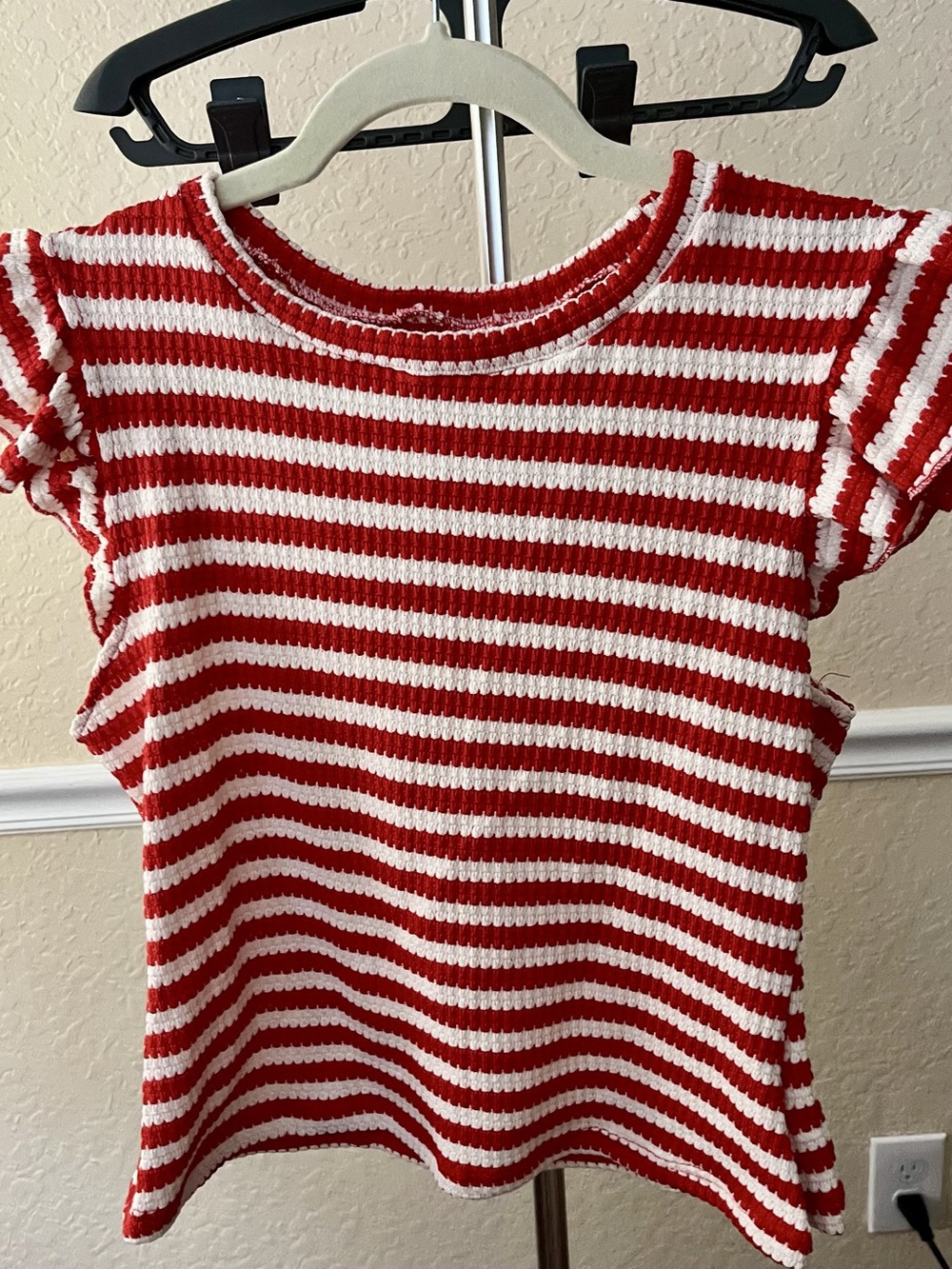 Striped Short Sleeve Top in Red & White XL